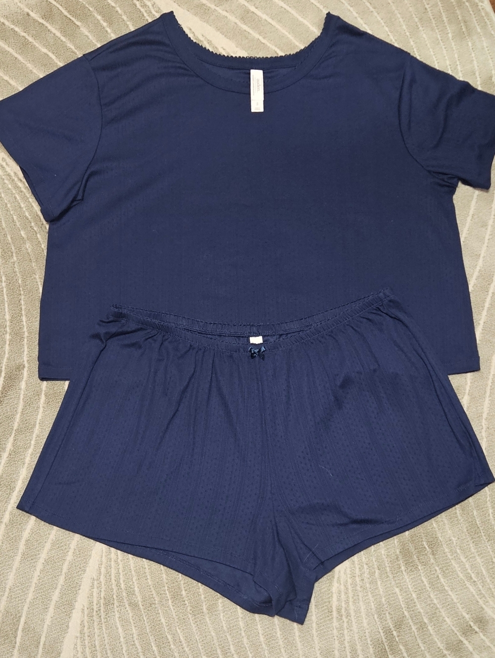 Auden Women’s Plus Size Navy Short Sleeve Pajama Set